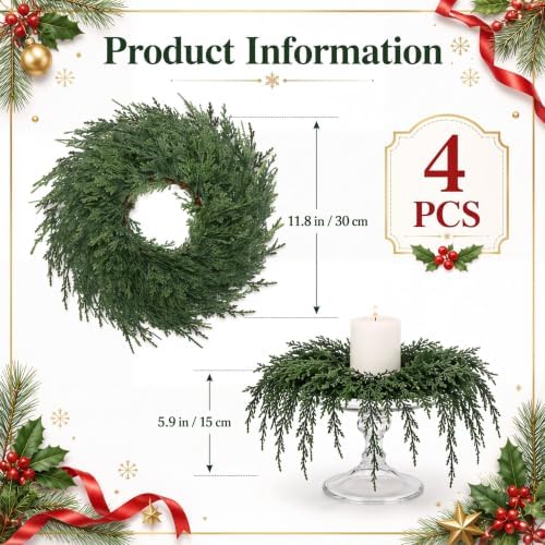 4 Pcs Small Christmas Cedar Wreaths 12 Inch Mini Drop Wreath - Image 2