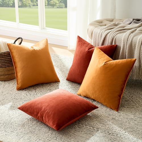 GIGIZAZA Pack of 4 Decorative Velvet Pillow Covers 18x18 Orange - Image 6