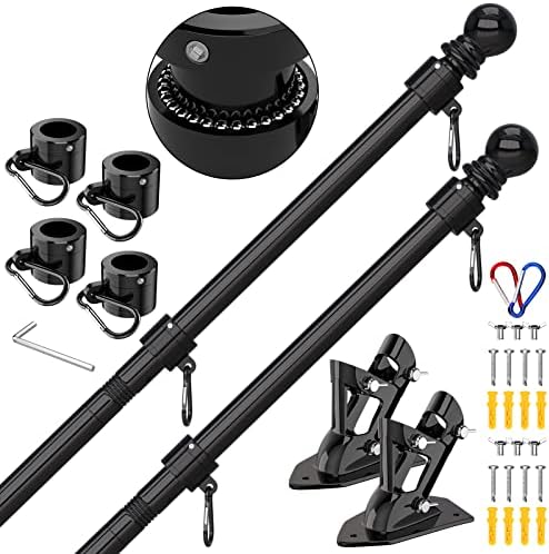 ZMTECH Flag Pole - Upgraded Bracket, (2 Packs) 6 FT Stainless Steel Flag Poles for Outside House, Residential or Commerical, Tangle Free Flag Pole Kit for American Flag (Without Flag, Black) by HighQualityGardeningTools