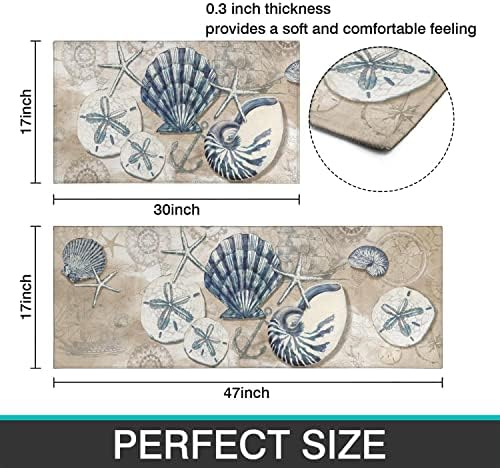 Nautical Kitchen Rugs Set 2 Piece,Ocean Theme Seashell Decorative Rugs for Kitchen, Tropical Beach Low-Profile Floor Mats Decorations for Home Kitchen (17"x48"+17"x30") - Image 3
