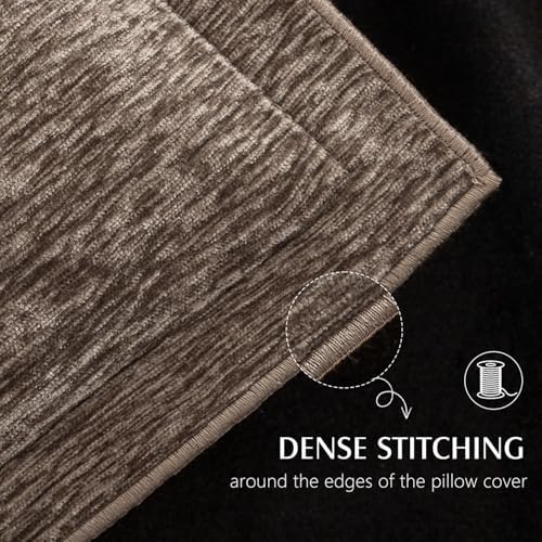 Decorative Chenille Luxury Throw Pillow Covers with Wide Edge, Textured Solid Pillowcases, Soft Velvet Cushion Cover Home Décor for Couch Sofa Living Room,20×20 Inch, Set of 2, Taupe - Image 2