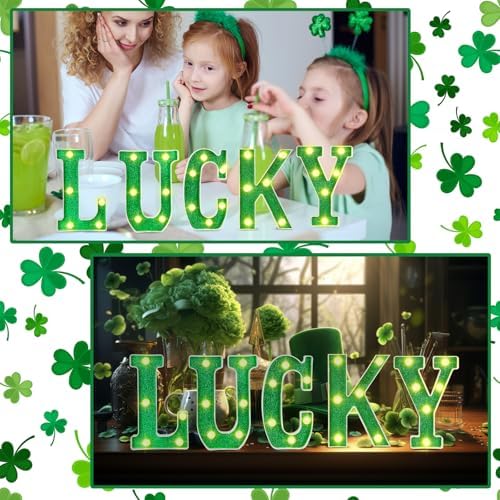 VIHOSE 5 Pcs St. Patrick's Day LED Letter Lights Sign Plastic Lucky Letters Light up Table Top Sign Irish Lucky Light up Room Decor Gifts for Home Decoration Bar Party Bedroom - Image 3