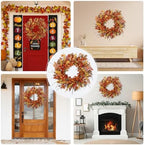 22 inch Artificial Fall Wreaths for Front Door,Autumn Wreath with Large red Berries and Fall Leaves Suitable for Indoor Outdoor Wall Porch Harvest Festival Thanksgiving Day Farmhouse Holiday Decor. - Image 7