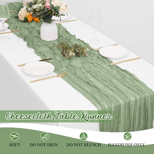 16 Pack Sage Green Cheesecloth Table Runners 20x120 Inch Gauze Table Runner Cheese Cloth 10FT Green Table Runner Rustic Sheer Runner for Wedding Baby Shower Birthday Party Table Decor - Image 6