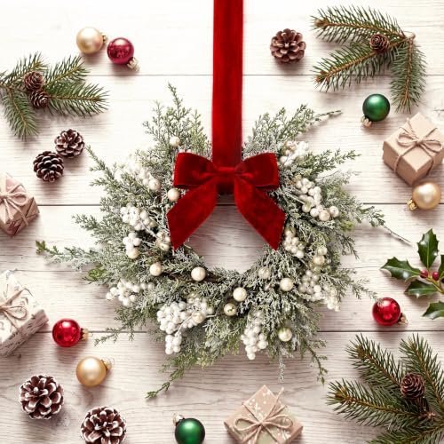 Riceshoot 6 Pcs 10'' Mini Christmas Cabinet Wreath Small Wreaths with Bow - Image 4