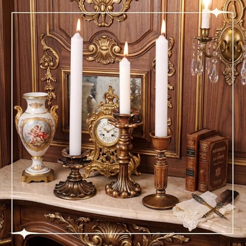 Suclain 6 Pcs Vintage Taper Candlestick Holders Resin, Column, Bronze - Image 6
