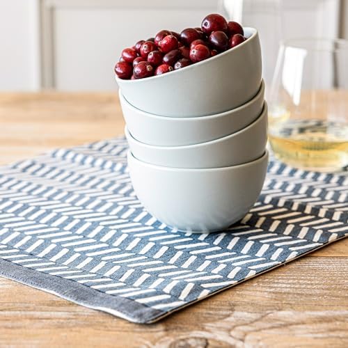 Over&Back Set of 4 Hand-Blocked Placemats - Colorful Dining Table Mat - Each Placemat is Unique - 100% Cotton - Machine Washable - Kitchen and Home Decor - Blue Herringbone - Image 6