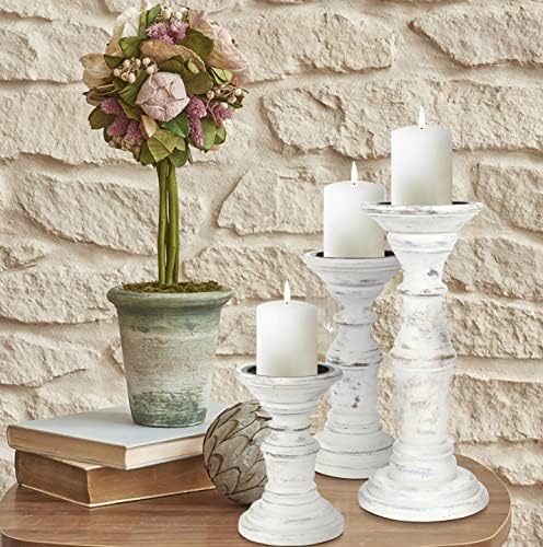 Homebia Design Antique White Wooden Candle Holder Set of 3 – 10, 8, 6 Inch - Image 4