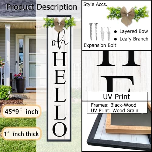 Oh Hello Porch Welcome Sign for Front Door Decor, 45"X9", Black - Image 2