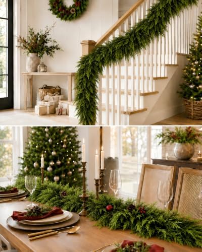 2 Pack Artificial Christmas Cedar Garland, 6 FT Real Touch Pine Greenery - Image 5