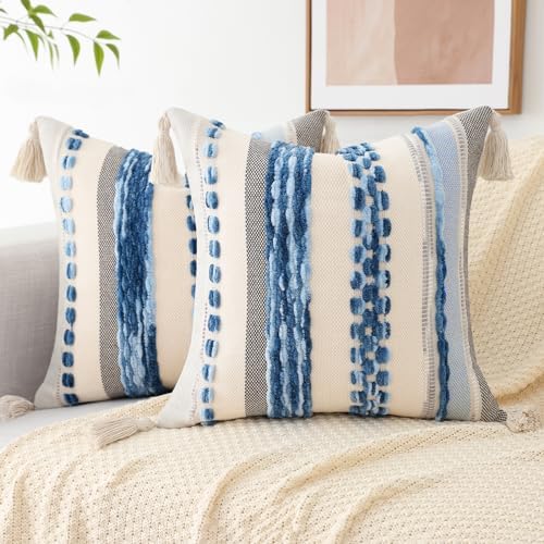 decorUhome Sky Blue Throw Pillow Covers 18x18 Set of 2 by decorUhome