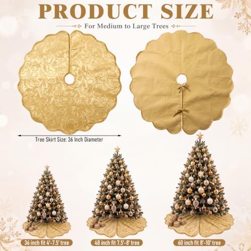 Velvet Christmas Tree Skirt Decor, 36 Inches, Scalloped Edge, Gold - Image 3