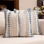 Boho Chenille Tufted Throw Pillow Covers 18x18 Inch Set of 2 Farmhouse Grey Blue Woven Striped Decorative Pillowcases for Couch Sofa Bed by KOOLIFE
