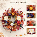 Fall Wreaths for Front Door 24 inch Wreath with Storage Bag - Image 5