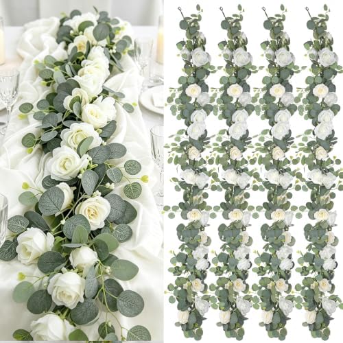 Aneco 4‑Pack 6 Ft White Artificial Eucalyptus Rose Garland Vine by Aneco