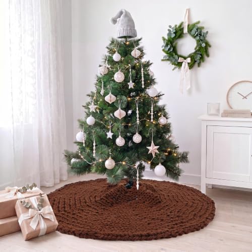 Shappy Brown 48 Inch Chunky Knit Christmas Tree Skirt Crochet Tree Skirt - Image 4