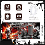 Vintage Hot Rod Garage Door Banner 7x16ft, Heavy Metal Muscle Car Outdoor Decoration, Flaming Skull Racing Car Double Garage Door Cover Tapestry Mural for House Front Man Cave Decor Accent - Image 2