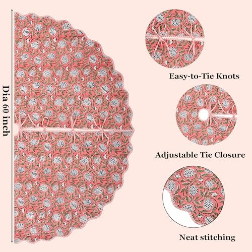Ridhi Dark Salmon Hand Block Print Cotton Christmas Tree Skirt 60 Inch - Image 2