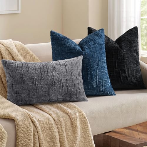 decorUhome Textured Chenille Throw Pillow Covers 12x20 Set of 2 Dark Grey - Image 4