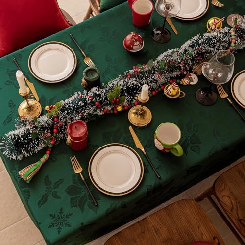 Softalker Christmas Jacquard Rectangle Tablecloth, 60 x 144 inch, Green - Image 4