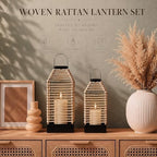 Baquler Natural Rattan Wicker Lantern Set of 2, Boho Handwoven - No Candles - Image 3
