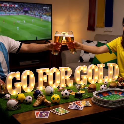Honoson 9 Pcs Go for Gold LED Lights up Sign Sports Theme Party Decoration - Image 2