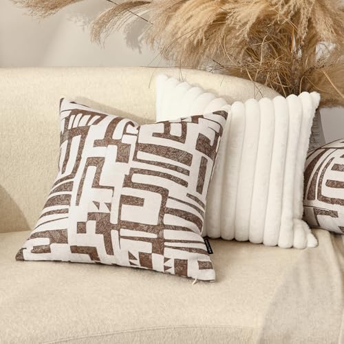 Throw Pillow Cover 20x20, Double Sided Geometric High Density Jacquard Pillow Covers for Sofa, Bed, Rattan Chair, Bedroom, Living Room(Brown) - Image 2