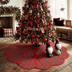 Junkin Red Green Plaid Quilted 60in Christmas Tree Skirt Tartan Tree Decor - Image 3