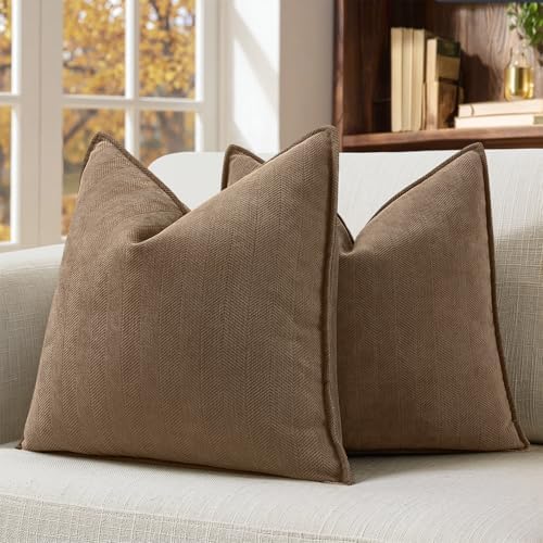 MIULEE Pack of 2 Dark Brwon Euro Shams Chenille Pillow Covers 26x26 Inch by MIULEE