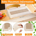 Boho Table Runner and Placemats Set, 4 Sets, Brown, 12x72 - Image 3