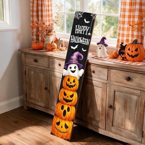 Halloween Welcome Sign for Porch, 47"x7.8" Ghost Pumpkin Front Door Decor - Image 4