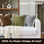 Amor Virisso Fringe Throw Pillow Covers 20x20 Set of 2 Boho Neutral Farmhouse Decorative Pillow Covers with Tassels for Couch Sofa Bed, Light Grey - Image 7