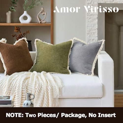 Amor Virisso Fringe Throw Pillow Covers 20x20 Set of 2 Boho Neutral Farmhouse Decorative Pillow Covers with Tassels for Couch Sofa Bed, Light Grey - Image 7