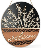 Dazingart 16" 3D Wooden Welcome Sign, Wildflower Front Door Hanger, All Season Farmhouse Outdoor Porch Decor (Welcome Black) by Dazingart