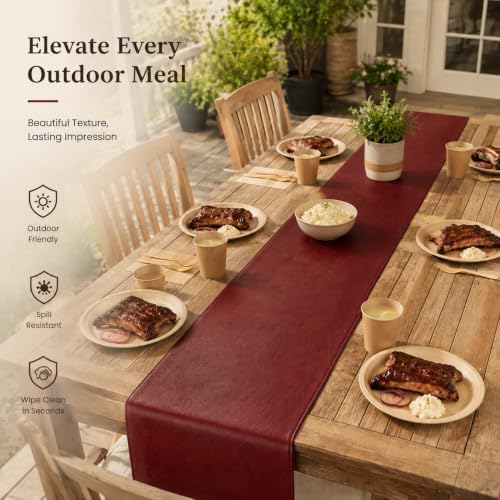 Red Faux Leather Table Runner Waterproof Heatproof for Christmas 108 inch - Image 7