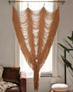 Macrame Curtain Boho Handmade Fiber Art Khaki Window Decor Yarn 59" W*75" L - Image 2