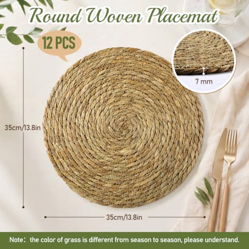 Colingmill 12 Sets 13.8 Inch Round Woven Placemats Bulk Farmhouse Boho - Image 2