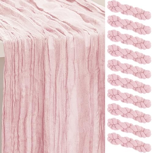 10 Pack Valentines Cheesecloth Table Runner 35x120 Inch 10Ft Rustic Gauze Cheese Cloth Table Runner Sheer Cheesecloth Table Runners for Wedding Party Bridal Shower Decoration by SuBleer