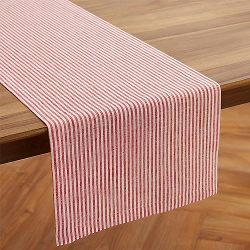 Solino Home 100% Pure Linen Table Runner, 14 x 60 in, Red and White Striped - Image 3