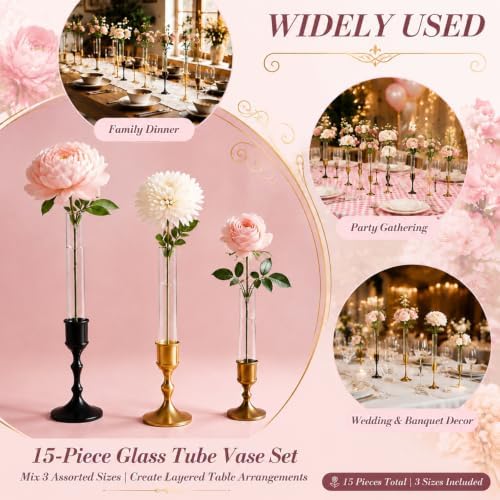 15 Pack 3.9",5.9",7.9" Glass Bud Vase Taper Candle Holder - Image 4