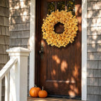 24" Artificial Forsythia Flower Fall Wreath for Front Door Decor (Orange) - Image 3