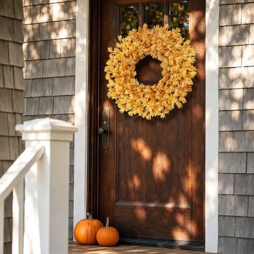 24" Artificial Forsythia Flower Fall Wreath for Front Door Decor (Orange) - Image 3