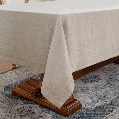Linen World Linen Tablecloth,100% French Linen Natural Tablecloth 108" x 60" Inch,Washable Rectangular Tablecloth for Dining,Outdoor,Weddings and Restaurants,Decorative Thanksgiving Christmas by LLinenWorld