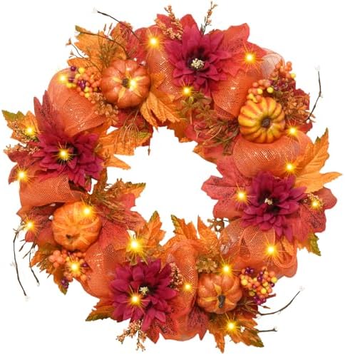 20 Inch Fall Wreaths for Front Door, Fall Decorations for Home by Siyaluens