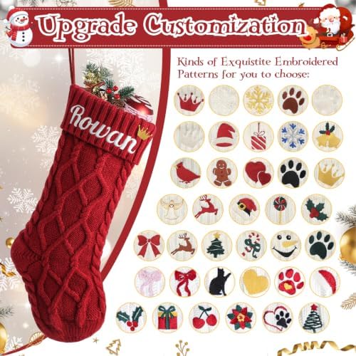 Personalized Christmas Stockings,Custom Embroidered Name & Monogram Knit Stockings for Kids,Family - Raised Ridged Cable Knit 18" Christmas Stocking for Fireplace Holiday Decor(9 Pack) - Image 4