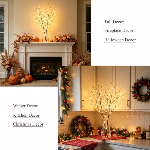 Hairui Lighted Brown Branches Battery Operated with Timer 32IN 100 LED Fairy Lights, Willow Branch Lights for Home Bedroom Fireplace Christmas Holiday Decoration Indoor Outdoor Use (Vase Excluded) - Image 5