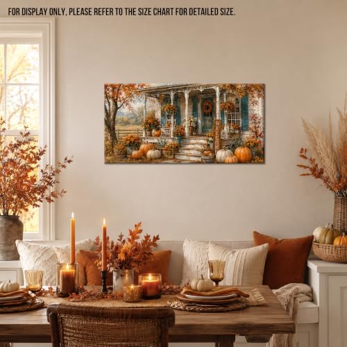 WAXWHELK Fall Farmhouse Canvas Wall Art, Autumn Rustic Farmhouse Pumpkin Porch Welcome Sign Painting Pictures, Thanksgiving Artwork for Living Room Bedroom Home Decor (16"x32") - Image 2