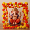 Marigold Garland with Makhar Mandap Stand for Ganpati Pooja Diwali Decor by Unknown