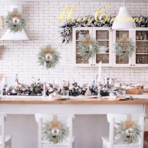 Civaner 12 Pcs 10" Mini Christmas Cabinet Wreaths with Bells and Ribbon - Image 6