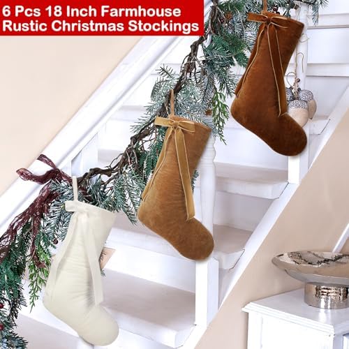 Leumoi 18 Inch Velvet Christmas Stockings Set of 6 Rustic Farmhouse Mantels - Image 6